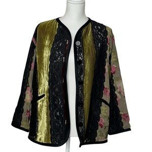 Koos Van Den Akker Silk Blazer Jacket Sheer Vintage Patchwork Velvet SZ Small